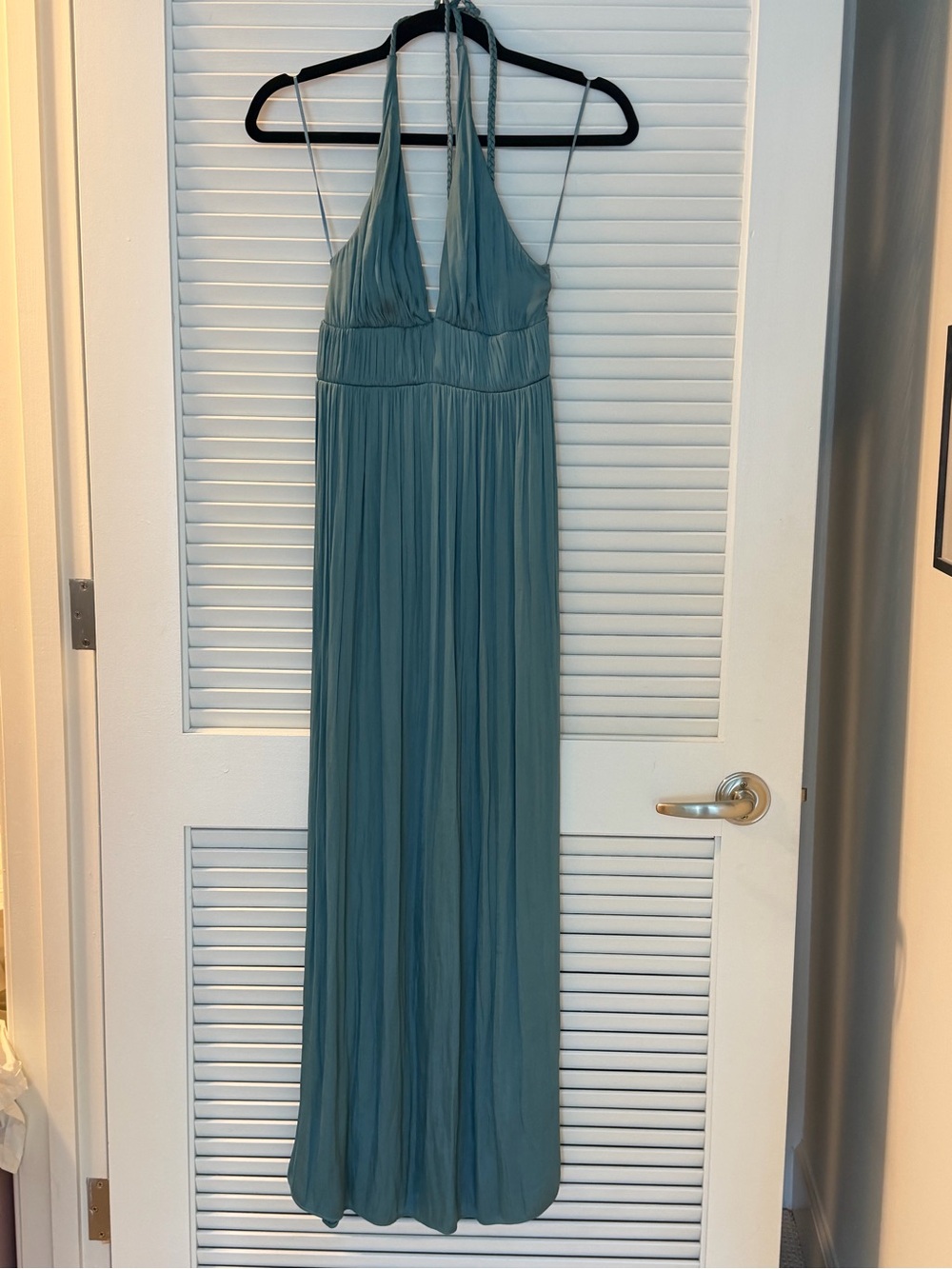 Zara Teal Halter Pleated Maxi Dress